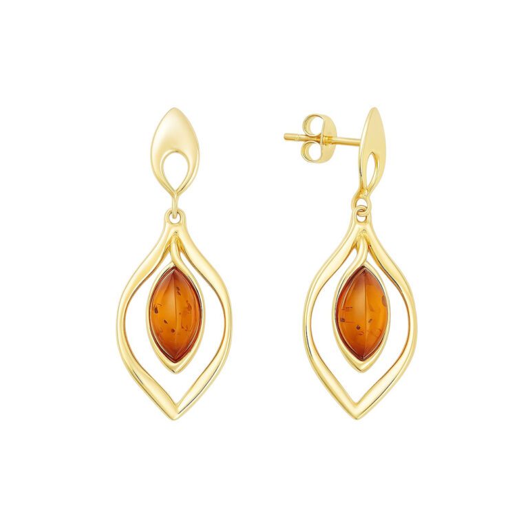 Yellow gold plated sterling silver stud earrings with amber