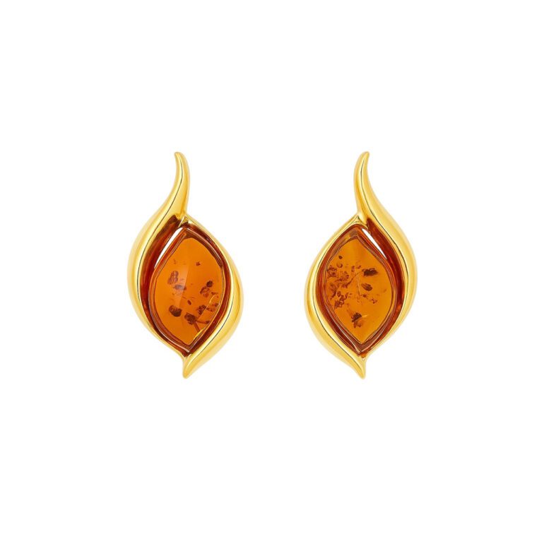 Geltonu auksu dengti sidabriniai auskarai su gintaru