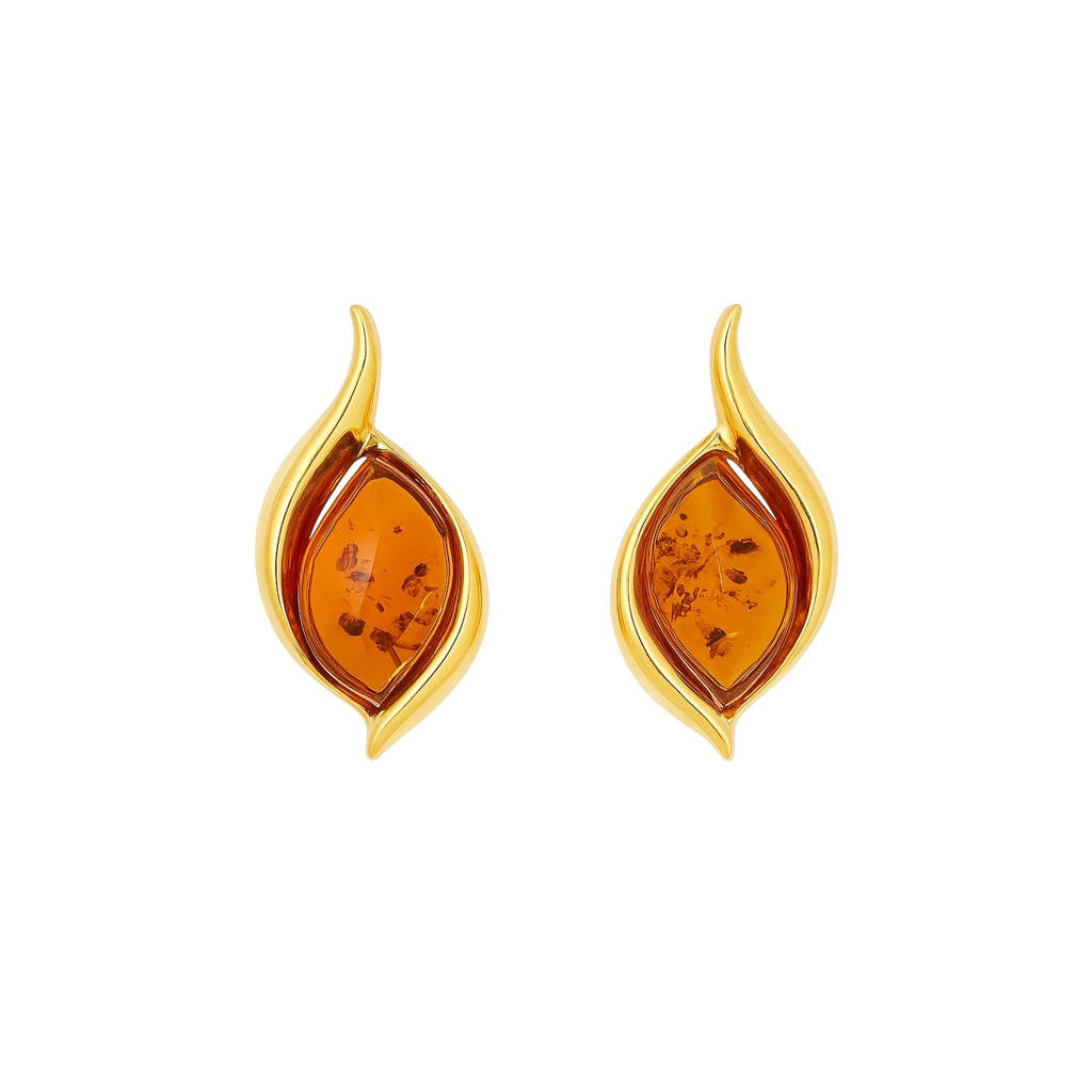 Geltonu auksu dengti sidabriniai auskarai su gintaru