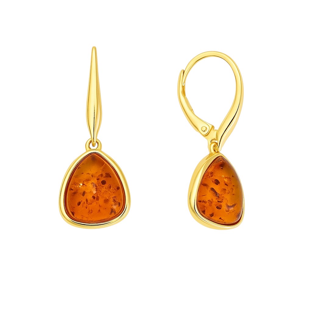 Yellow gold plated sterling silver earrings with amber