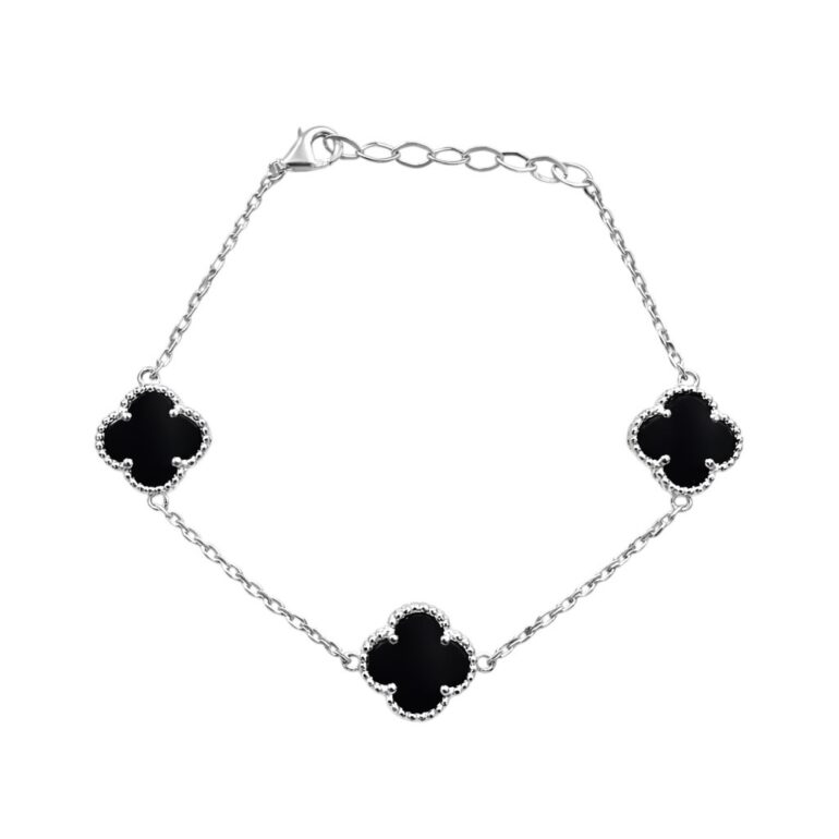 Sidabrinė apyrankė su oniksu - keturlapis dobilas