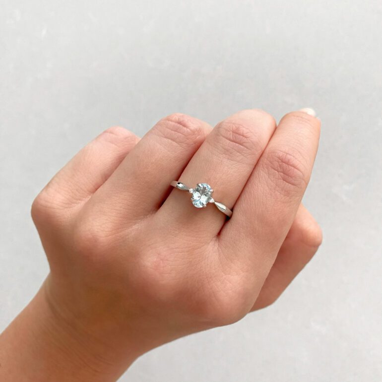 Sterling silver ring with aquamarine and cubic zirconia