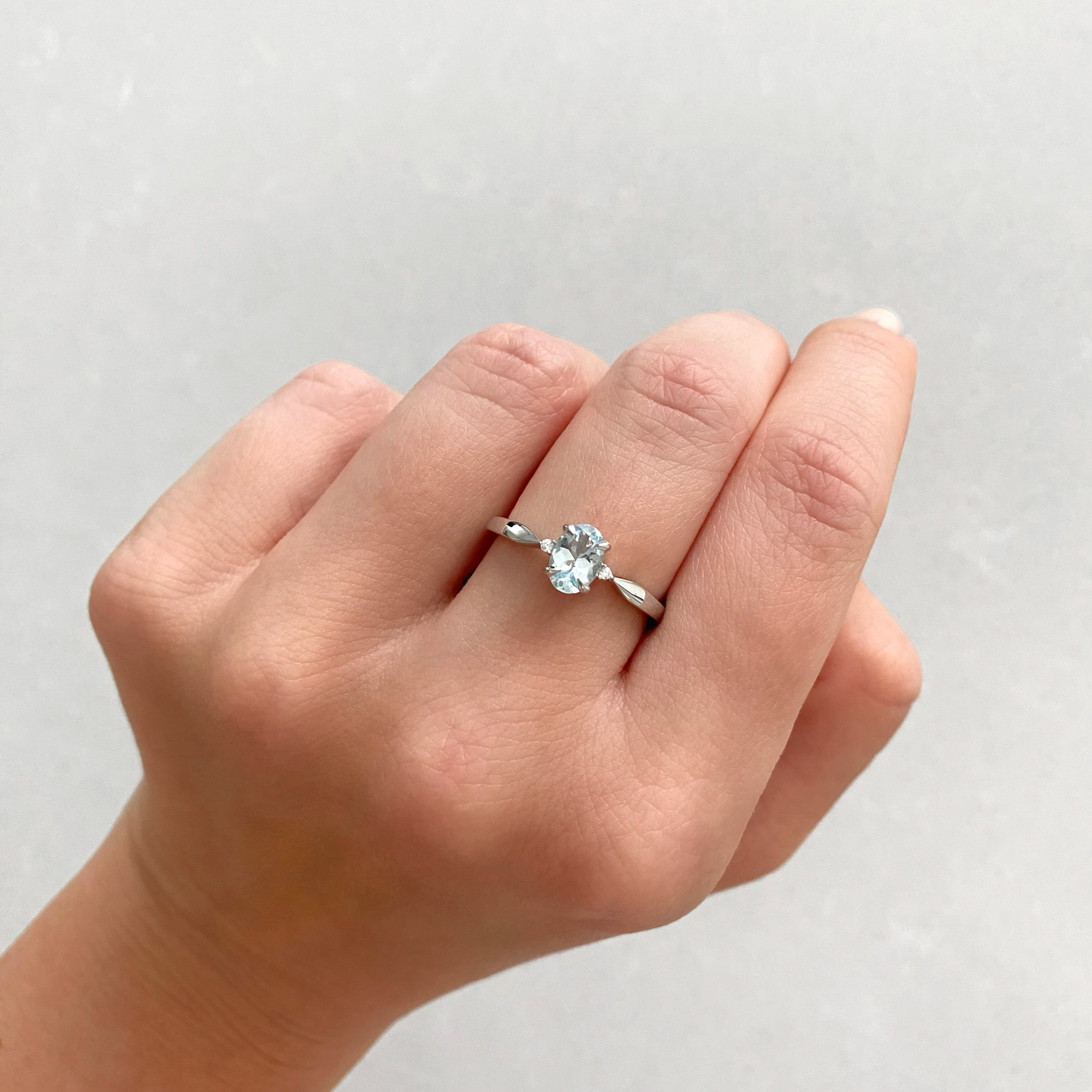 Sterling silver ring with aquamarine and cubic zirconia