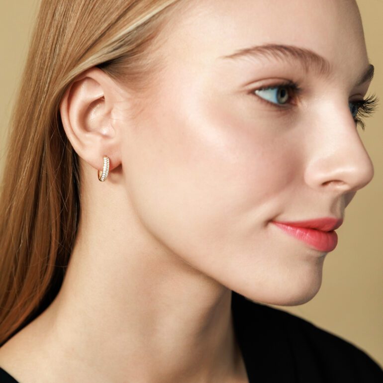 Geltono aukso auskarai rinkutės su cirkoniais