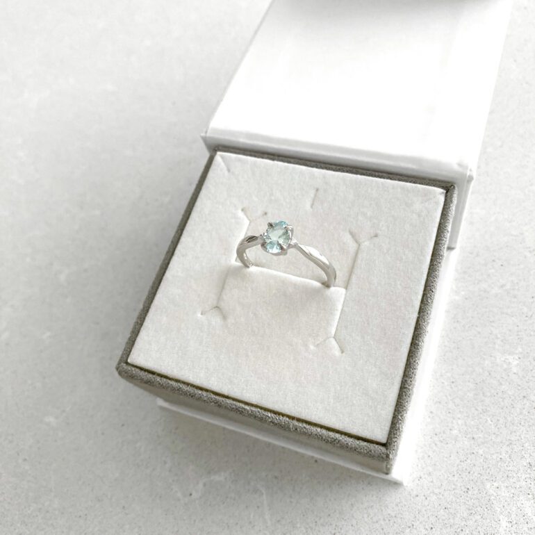 Sterling silver ring with aquamarine and cubic zirconia