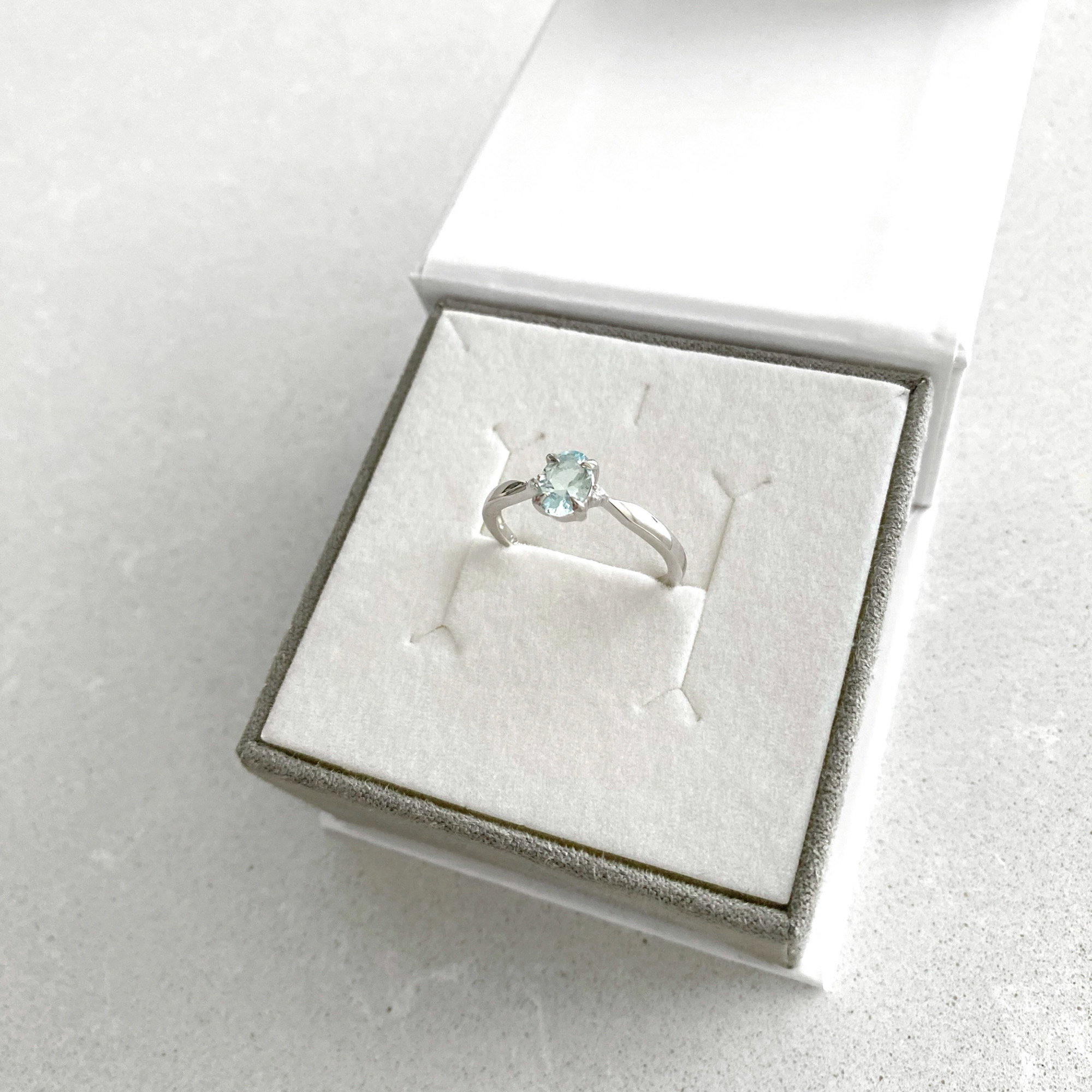Sterling silver ring with aquamarine and cubic zirconia