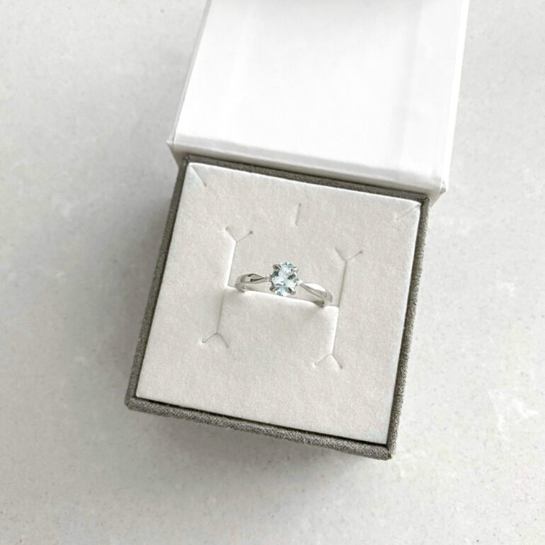 Sterling silver ring with aquamarine and cubic zirconia