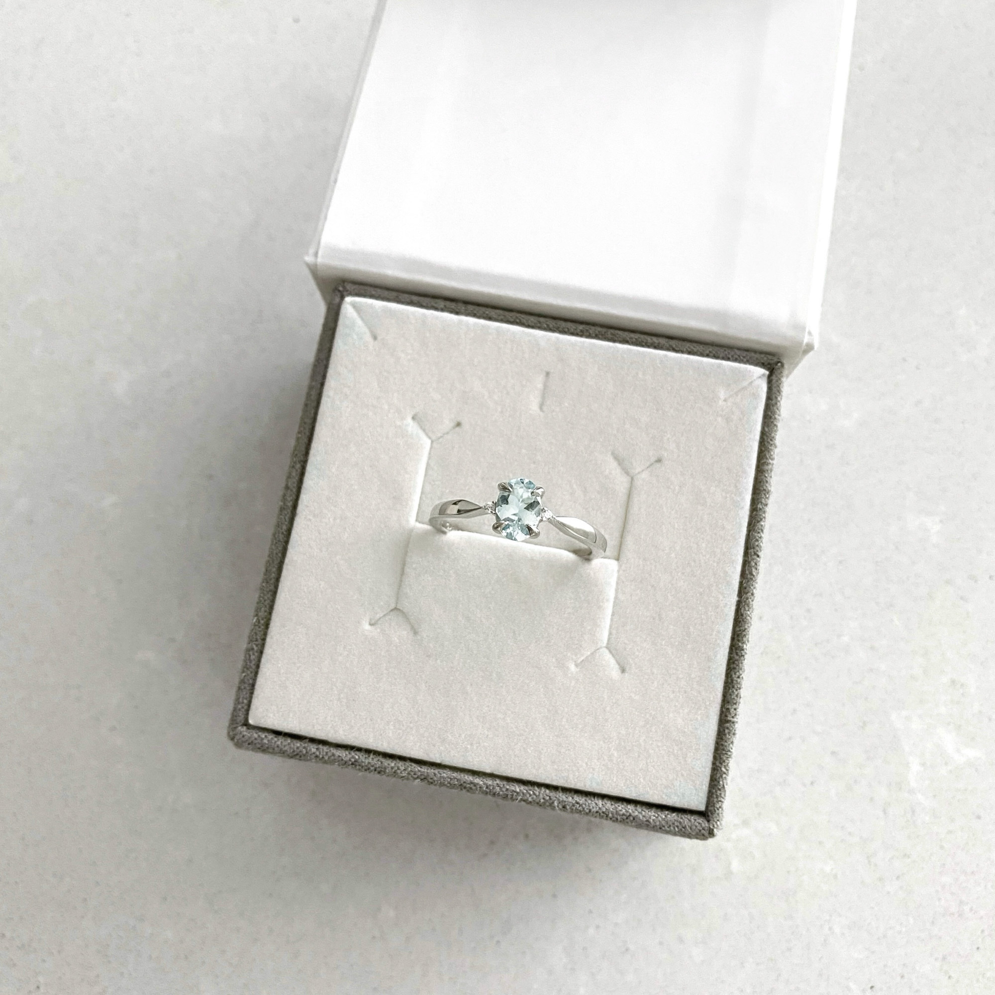 Sterling silver ring with aquamarine and cubic zirconia