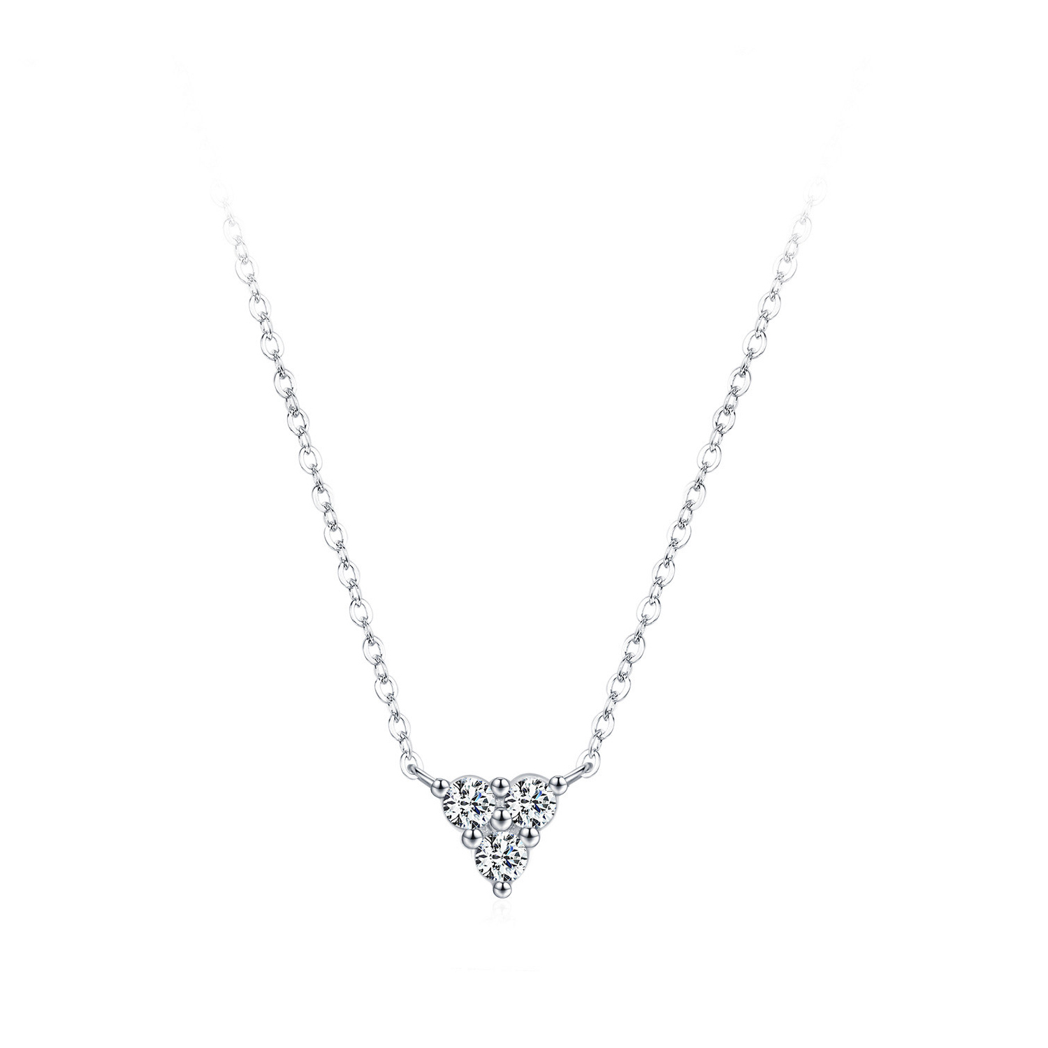A minimalist sterling silver necklace with cubic zirconia