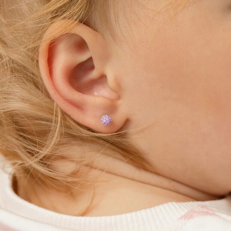 Vaikiški sidabriniai auskarai su cirkoniais – burbuliukai