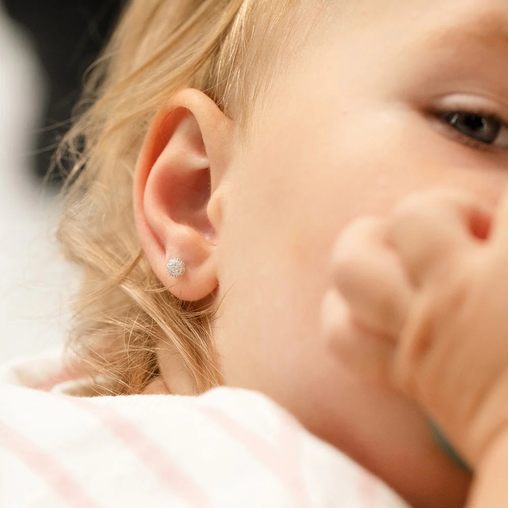 Vaikiški sidabriniai auskarai su cirkoniais - burbuliukai