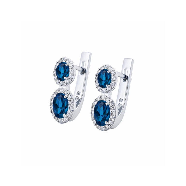 Sidabriniai auskarai su London blue topazais ir cirkoniais