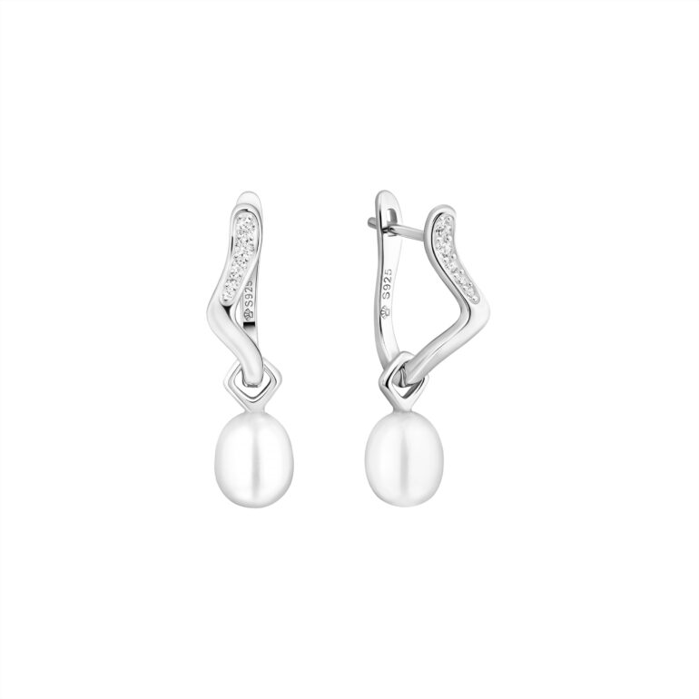 Sidabriniai Auskarai Su Perlais Ir Cirkoniais