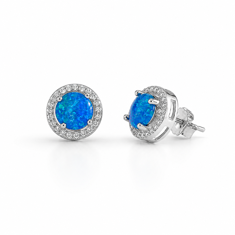 Sterling Silver Earrings With Opal