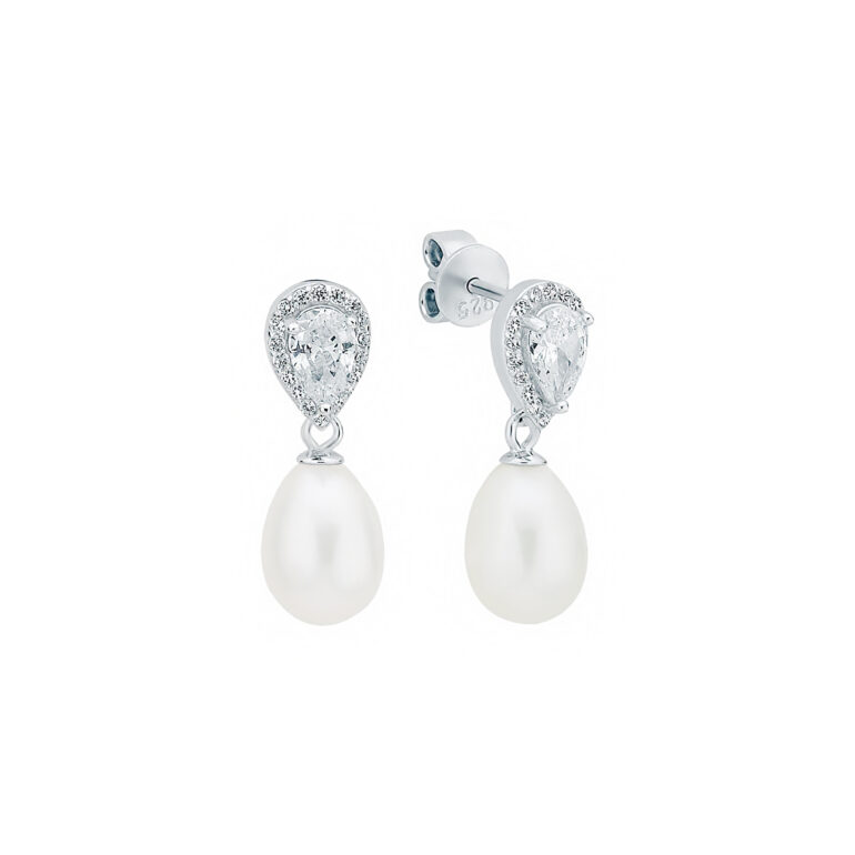 Sterling Silver Earrings With Pearls And Cubic Zirconia