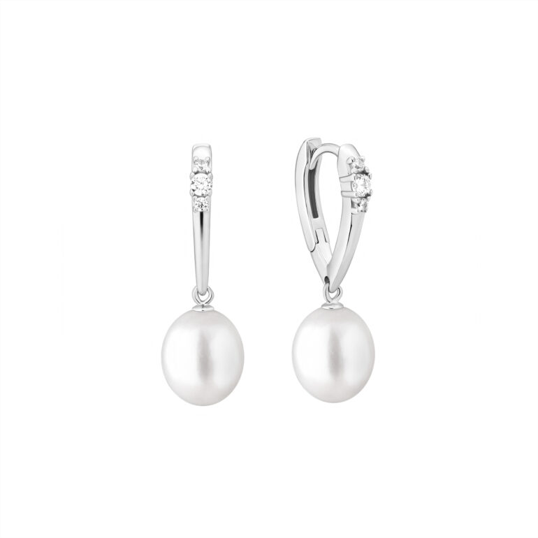 Sterling Silver Earrings With Pearls And Cubic Zirconia