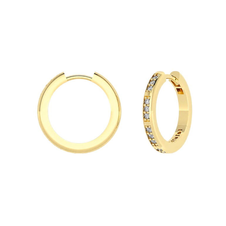 Yellow Gold Hoop Earrings With Cubic Zirconia