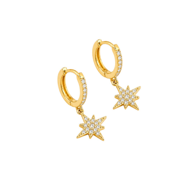 Gold Plated Sterling Silver Earrings With Cubic Zirconia - Guiding North Star