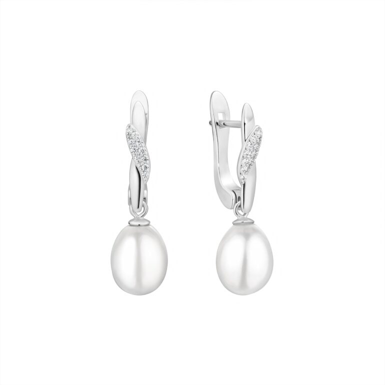Sterling Silver Earrings With Pearls And Cubic Zirconia