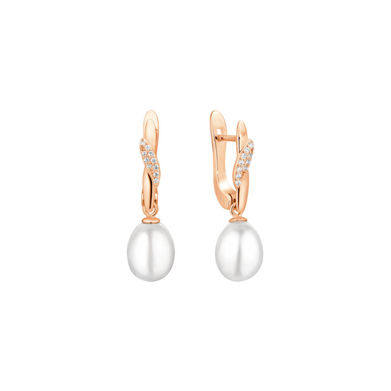 Gold Plated Sterling Silver Earrings With Pearls And Cubic Zirconia