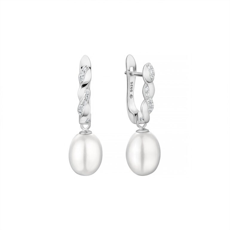 Sterling Silver Earrings With Pearls And Cubic Zirconia