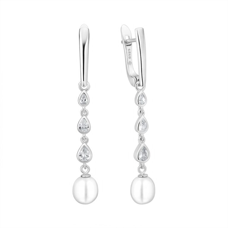 Sterling Silver Earrings With Pearls And Cubic Zirconia