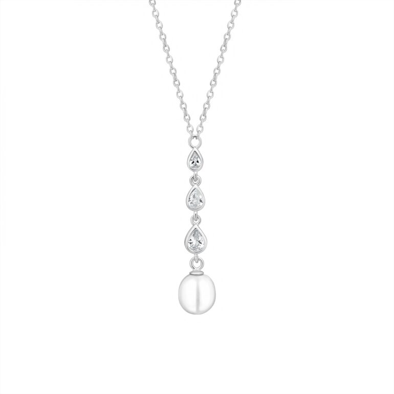 Sterling Silver Necklace With Pearl And Cubic Zirconia